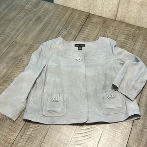 LARRY LEVINE Linen Blend Cape Jacket Women's LARGE Grey Coat Long Sleeve